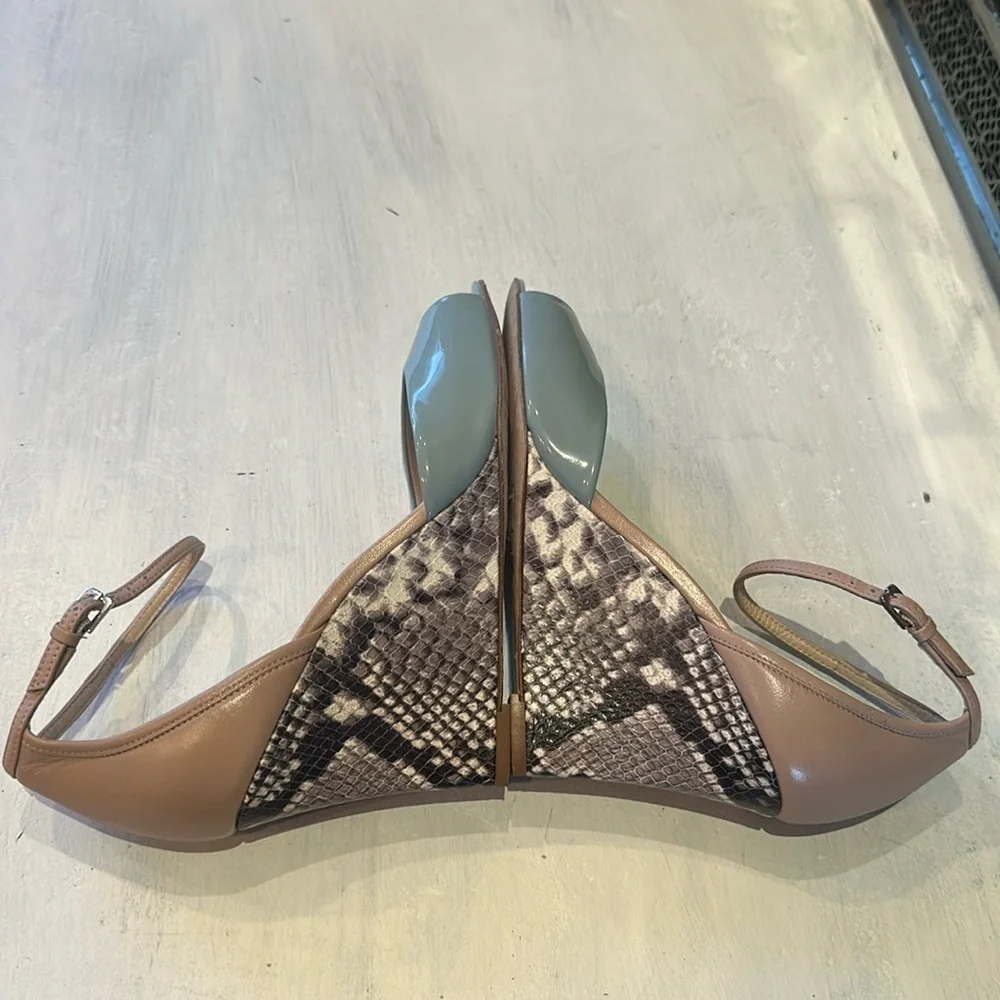 L.K. Bennett Coco Eau De Nil Wedge Shoes Leather Made Spain Size 38.5 High Heels